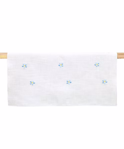 Runner Lino Bianco con Margheritine Azzurre Ricamate Pratoline