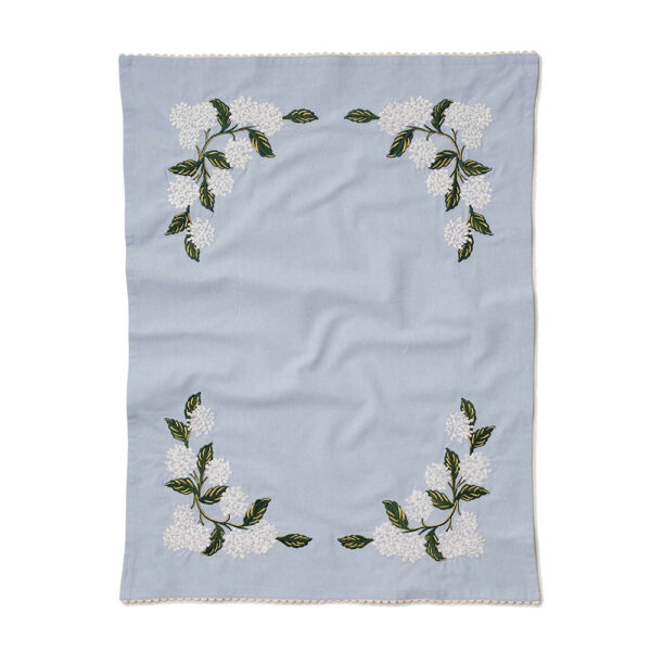 Hydrangea Embroidered Tea Towel
