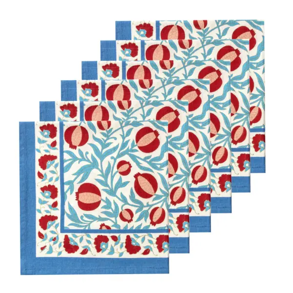 Grenadine Blue & Red Napkins Set of 6 - Imagen 3