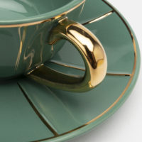 COFFEE CUP W/ SAUCER GREEN VINTAGE GOLD DETAILS - Imagen 2