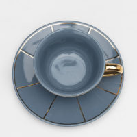 COFFEE CUP W/ SAUCERH BLUE VINTAGE GOLD DETAILS - Imagen 2