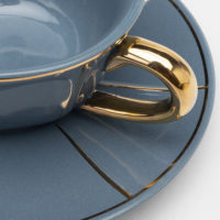 COFFEE CUP W/ SAUCERH BLUE VINTAGE GOLD DETAILS - Imagen 3