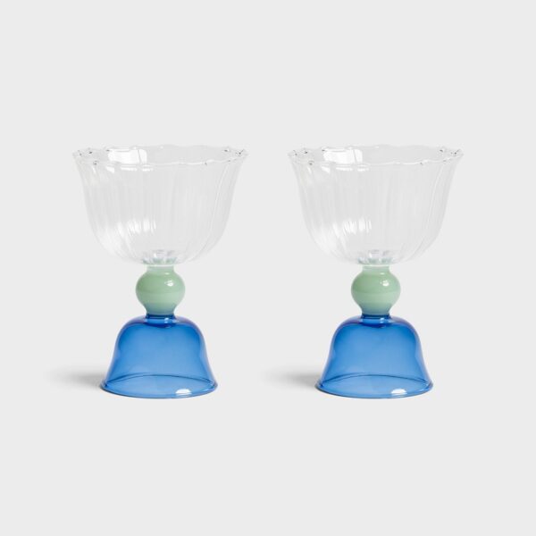 Glass Tulip Blue Set of 2