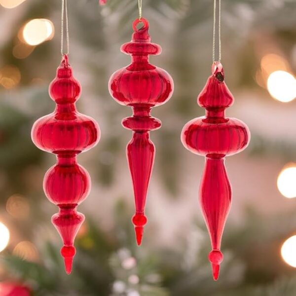 Glass Red Finial Ornaments, Set Of 3 Assorted - Imagen 2