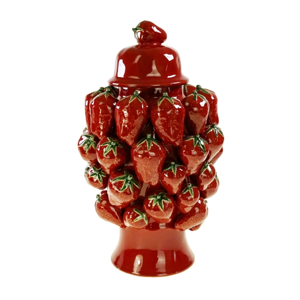 Lidded Vase Strawberry Red Stoneware