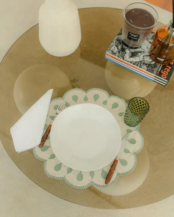 Placemat Gotas Beige With Green Set Of 8 - Imagen 2