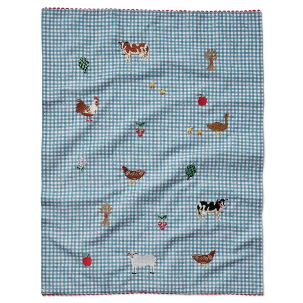 Gingham Country Farm Embroidered Tea Towel