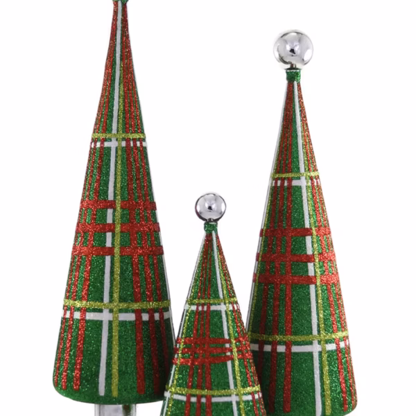GLITTERED PLAID TREE - GREEN MEDIUM
