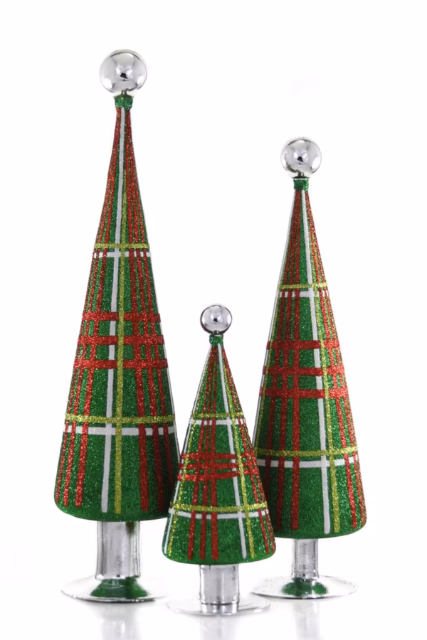 GLITTERED PLAID TREE - GREEN MEDIUM