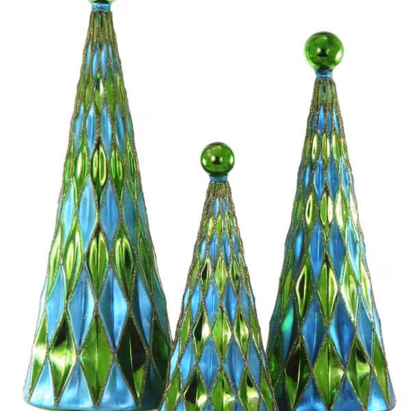 Mid Century Diamond Trees - Blue Green Small