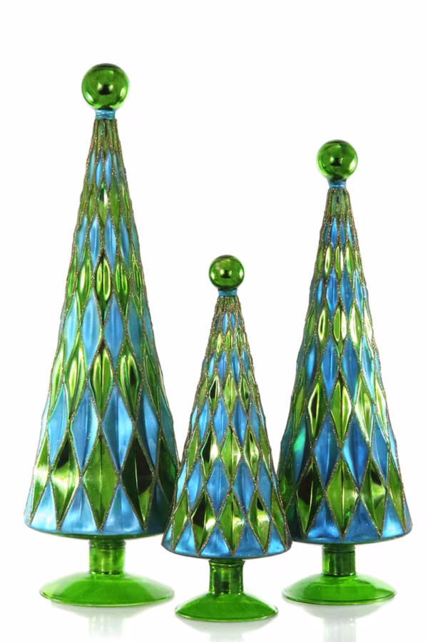Mid Century Diamond Trees - Blue Green Small