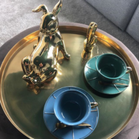COFFEE CUP W/ SAUCER GREEN VINTAGE GOLD DETAILS - Imagen 5