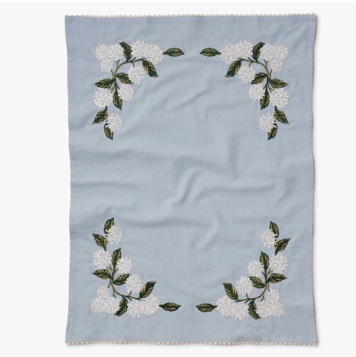 Hydrangea Embroidered Tea Towel