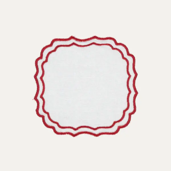 Greta Coaster White With Red Set Of 8