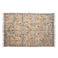Woven Cotton Distressed Print Dhurrie Rug with Fringe