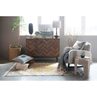Woven Cotton Distressed Print Rug with Fringe - Imagen 2