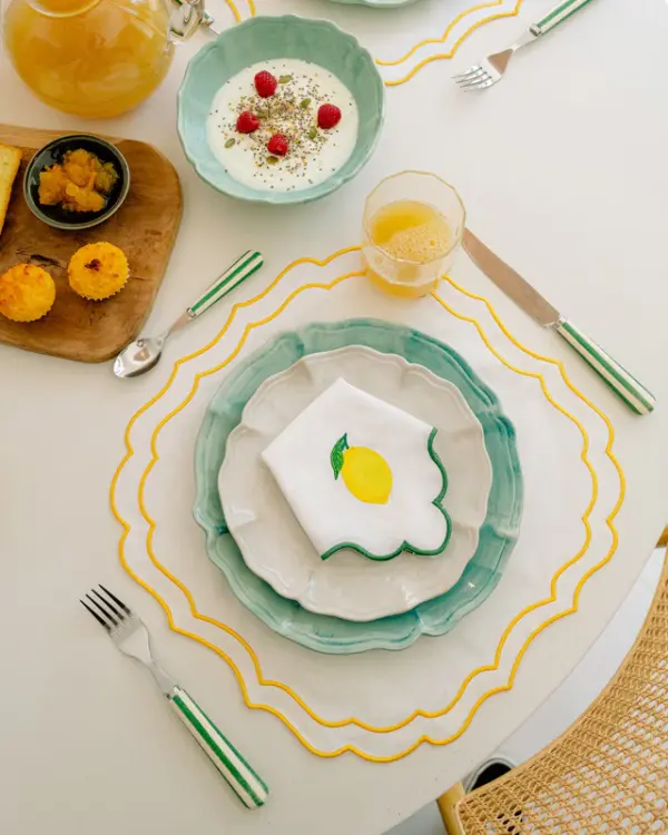 Placemat Greta White With Yellow Antistain Set Of 8 - Imagen 3