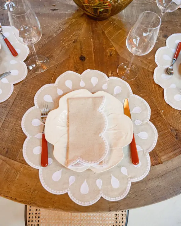 Placemat Gotas Beige With White Set Of 8 - Imagen 2