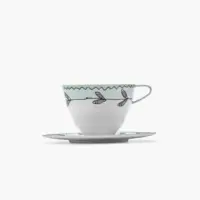 Cappuccino Cup With Saucer Blossom Milk Midnight Flowers Set of 2