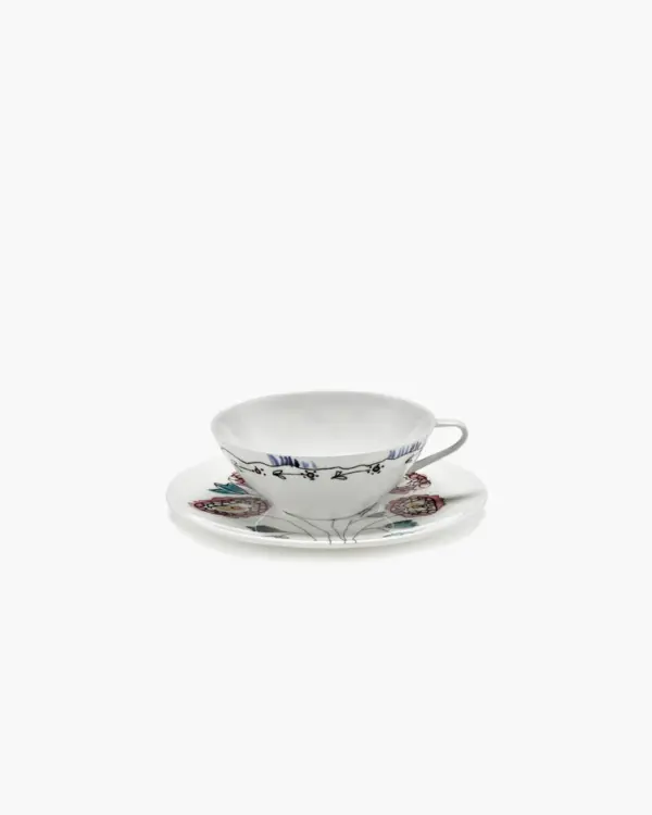 Coffee Cup Low With Saucer Anemone Milk Midnight Flowers Set of 2 - Imagen 2