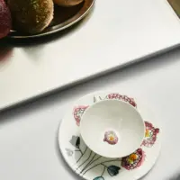 Coffee Cup Low With Saucer Anemone Milk Midnight Flowers Set of 2 - Imagen 4