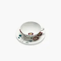 Coffee Cup Low With Saucer Anemone Milk Midnight Flowers Set of 2 - Imagen 3