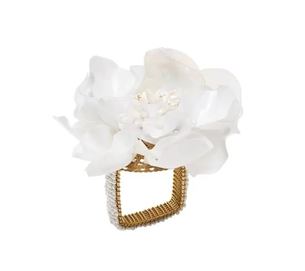 Gardenia Napkin Ring in White Set of 4