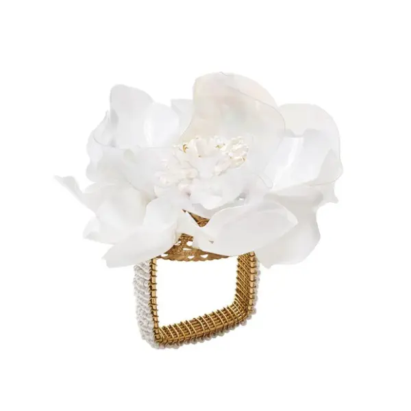 Gardenia Napkin Ring in White Set of 4