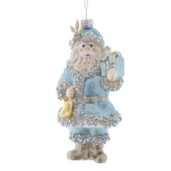 Glass  Platinum Santa Ornament Set of 2