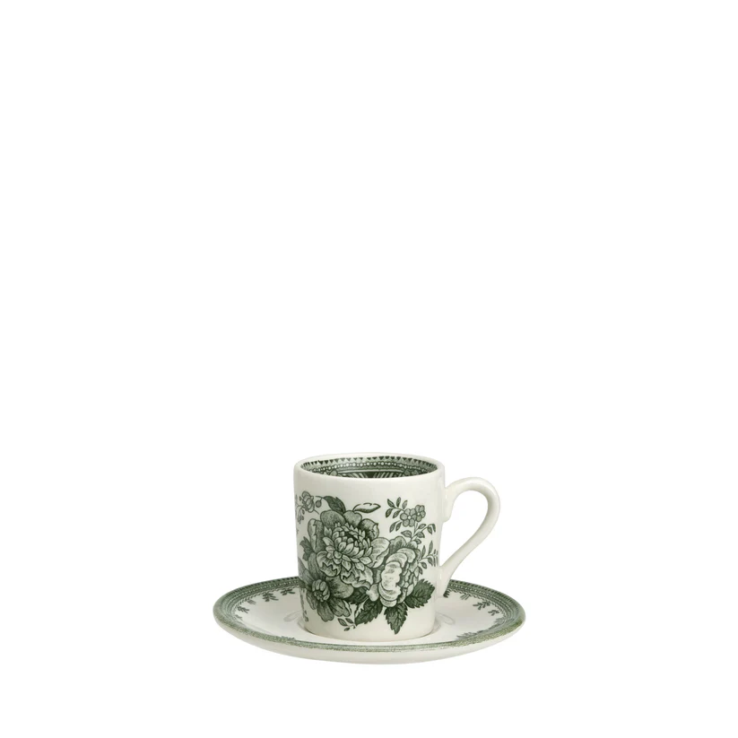 Green Asiatic Espresso Cup & Saucer Set of 2