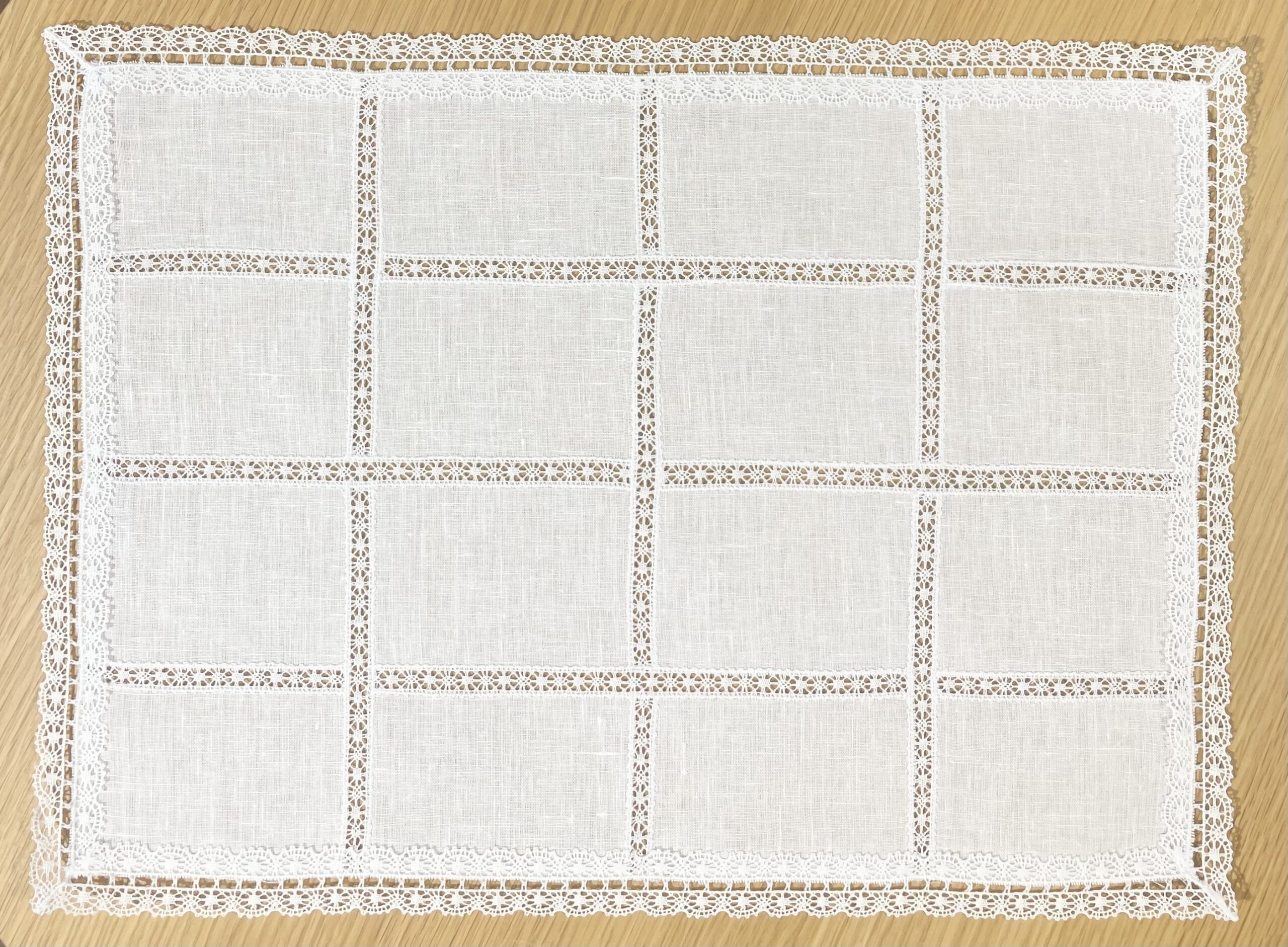 Rectangular Tray Towel With Lace Intertersed In The Piece 38 x 28 CM