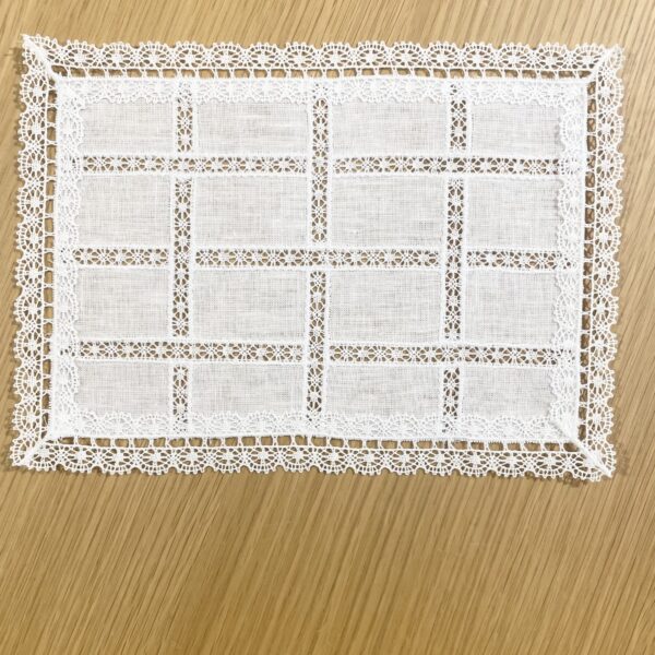 Rectangular Tray Towel With Lace Intertersed In The Piece 25 x 18 CM