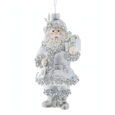 Glass  Platinum Santa Ornament Set of 2