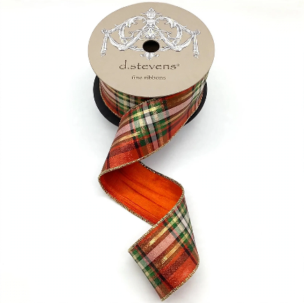 Metallic Plaid Gold Red Green 2.5“ x 10yds
