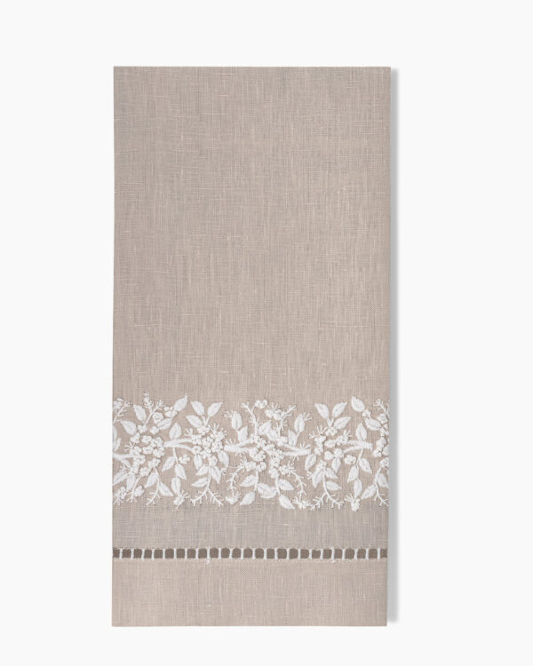 Jardin Classic Linen Hand Towel White on Taupe