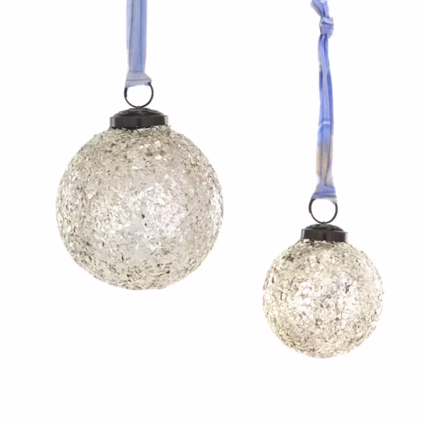 Crushed Glass Bauble - Silver Set Of 6