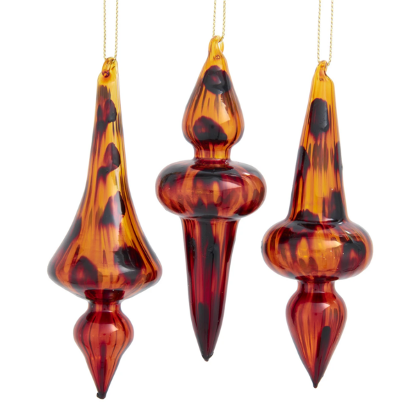 Glass Tortoise Shell Finial Ornaments, Set of 3 Assorted