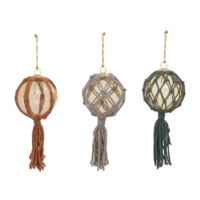 Round Glass Ball and Macrame Ornament with Tassel, 3 Styles