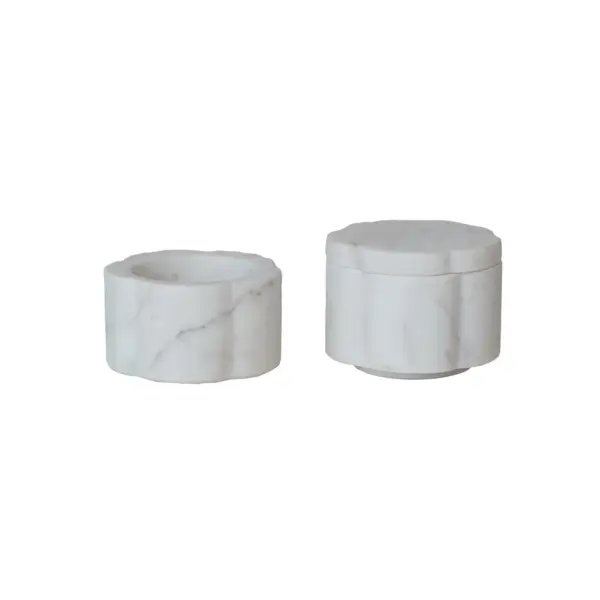 Marble Scalloped Stackable Pinch Pots W / Lid Set of 2