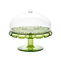 SMALL CAKE STAND WITH DOME VANITY WATER LILY GREEN