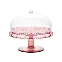 SMALL CAKE STAND WITH DOME VANITY FLAMINGO PINK