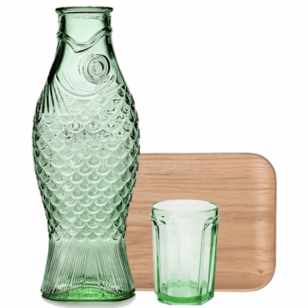 Set Carafe Green Fish & Glass / Hanna Plate