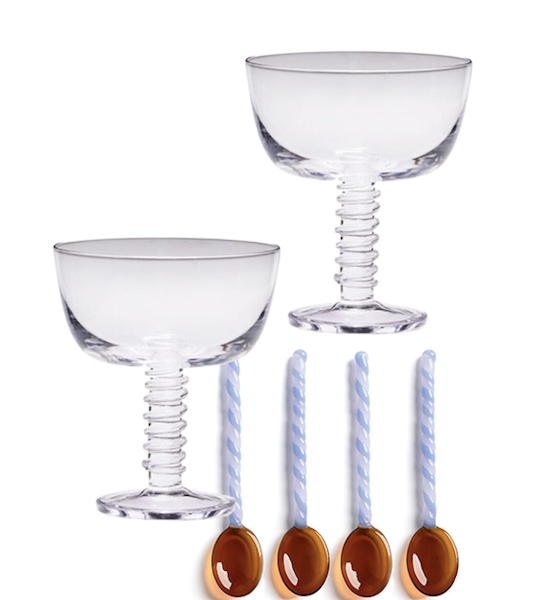 Set Clink Champagne Glass Clear / Spoon Duet Amber