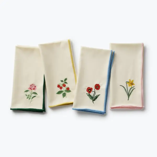 Garden Study Embroidered Cotton Napkins Assorted Set of 4