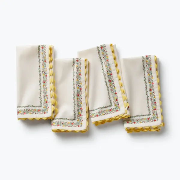 Rosette Stripe Embroidered Cotton Napkins Set of 4