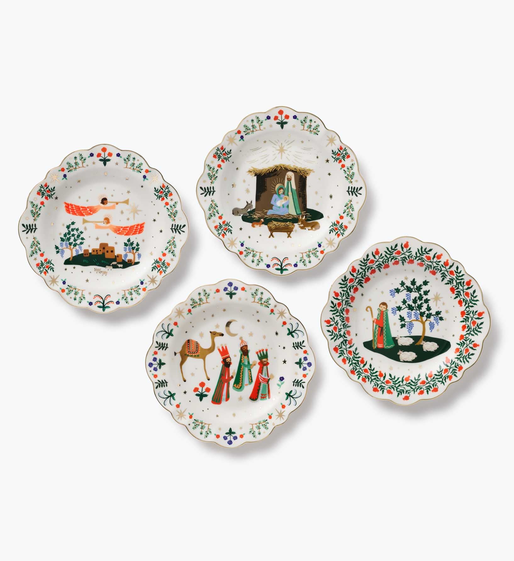 Porcelain Nativity Dessert Plate Set of 4
