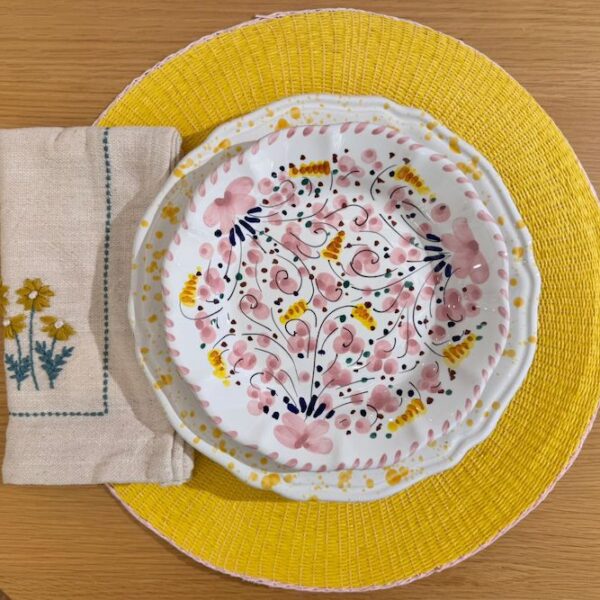 Set Placemat Fading Picknick / Napkins Flowers / Assiette Deruta Fleurs / Assiette Points