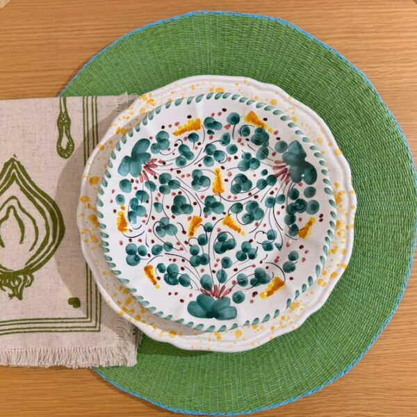 Set Placemat Fading Picknick / Napkins Vegetables / Assiette Deruta Fleurs / Assiette Points
