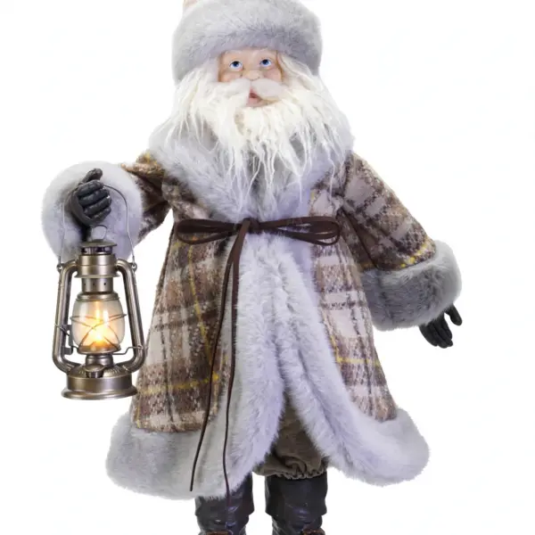 Faux Fur Fabric & Resin Santa with Lantern