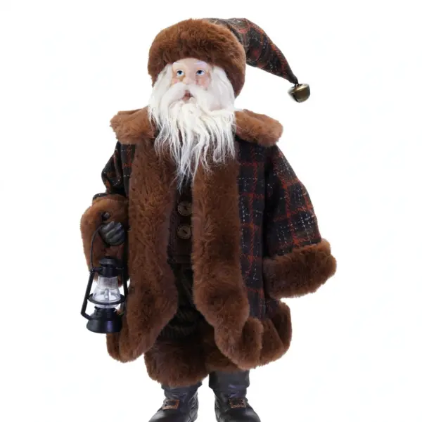 Faux Fur Fabric & Resin Santa with Lantern